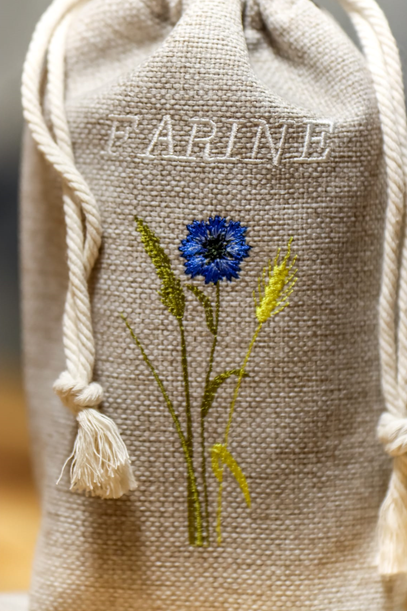 Sac à Farine Brodé – Épillets et bleuet