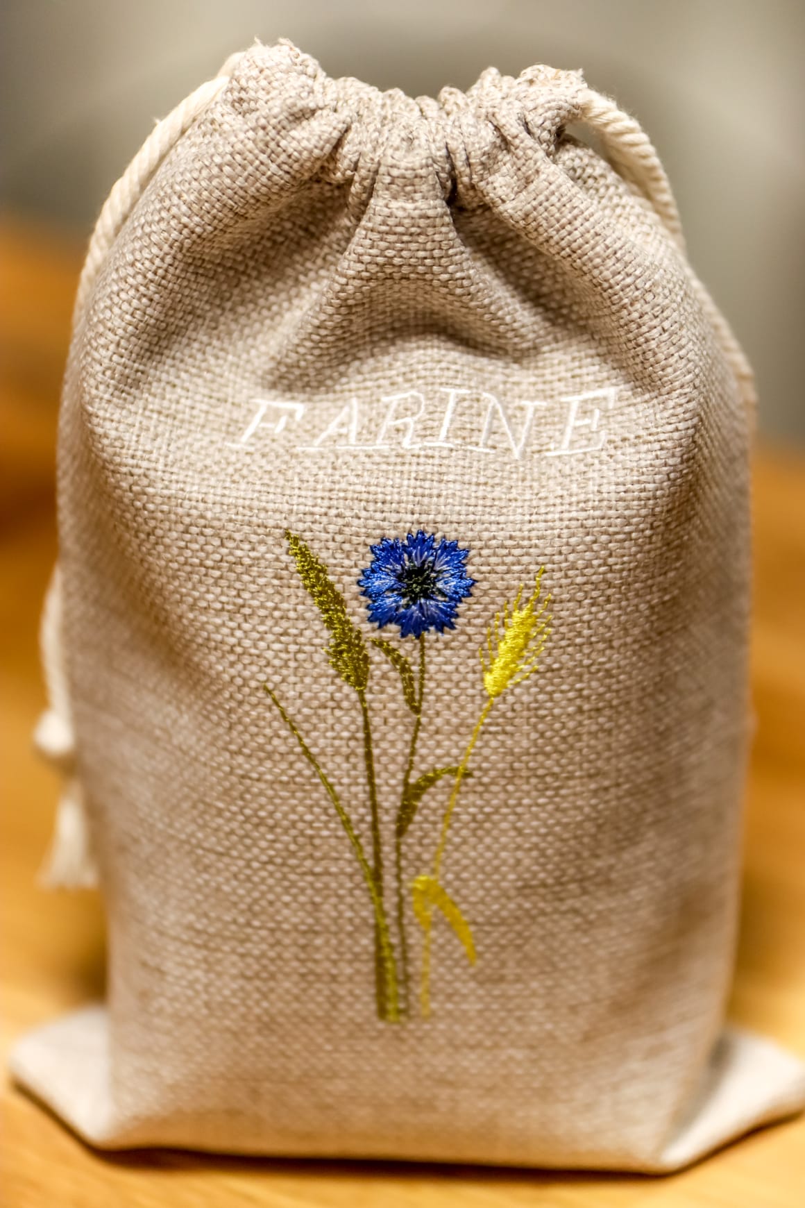Sac à Farine Brodé – Épillets et bleuet
